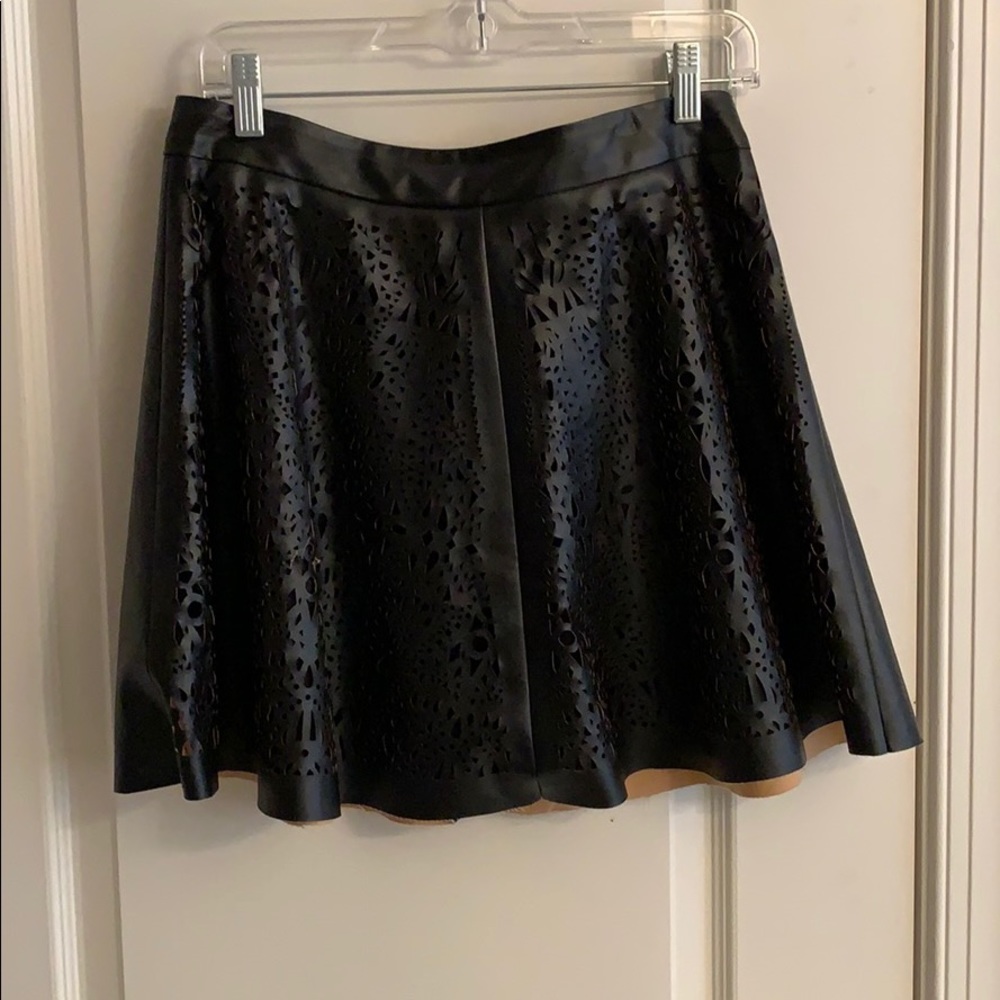 Black Cutout Leather Skirt Pleated
